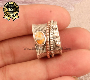 Oyster Copper Turquoise Solid 925 <b>Sterling</b> Handmade Wedding <b>Ring</b> Boho Style <b>Spinner</b> Oval Meditation for Parties - Product Image 4