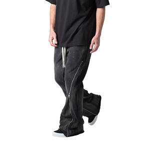 Pantalones Acampanados Personalizados de Alta Calidad, Pantalones Deportivos, Estilo Pantalón de Hombre, Pantalones con Parches Apilados y Cremallera con Estampado Puff - Product Image 1