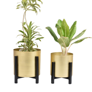 Jardinières d'intérieur légères en métal finition or, support noir thermolaqué, durables, écologiques, dernières tendances pour la maison, l'hôtel et le jardin - Product Image 1