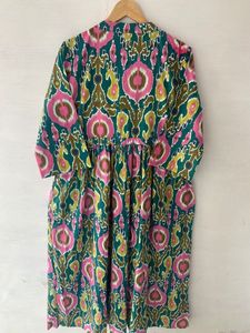 ชุดผ้าฝ้ายทำด้วยมือใหม่ Ikat พิมพ์ลายวงกลมสไตล์ฤดูร้อนลำลองรอบเอวธรรมชาติสำหรับงานปาร์ตี้ - Product Image 5