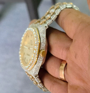 Montre de luxe hip-hop glacée avec bracelet en moissanite blanche, boîtier en acier inoxydable, mouvement mécanique, cadran en cristal saphir, fermoir papillon - Product Image 4