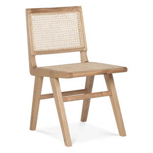 Silla de comedor de madera de teca maciza Kitty, diseño moderno y sencillo con ratán para comedor interior y exterior para uso en el hogar, oficina y parque - Product Image 1