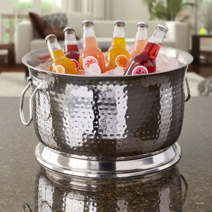 Double Wall Hammered Stainless Steel Oval Shape Bar Accessories <b>Ice</b> <b>Bucket</b> with LED Light Eco-Friendly & Customized Design - Product Image 1