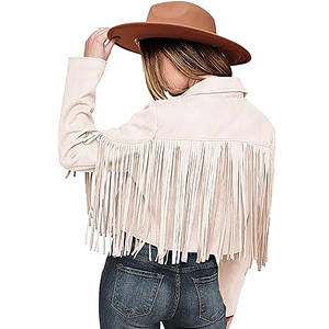 Veste en cuir synthétique à franges pour femmes, veste de moto courte à franges, veste coupe-vent courte personnalisable, mode automne, manteaux en cuir - Product Image 2