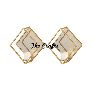 Ensemble de deux bougeoirs muraux en fer et en miroir, couleur noire, bougeoirs muraux à prix abordable - Product Image 5