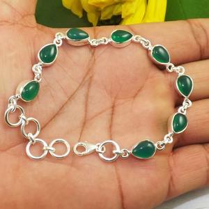 Pulsera de Plata de Ley 925 hecha a mano de ónix verde pulsera de piedras preciosas de ónix verde Natural joyería regalo de boda joyería de plata - Product Image 5