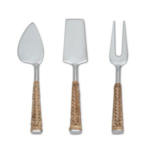 Ensemble de coupe-fromage écologique pour mariage, ustensiles de table de qualité supérieure en acier inoxydable avec manche en rotin - Product Image 3