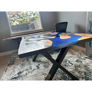 Table à manger rectangulaire moderne en résine époxy artisanale de luxe pour salon, plateau en bois d'acacia, imperméable, anniversaire de mariage, anniversaire - Product Image 3