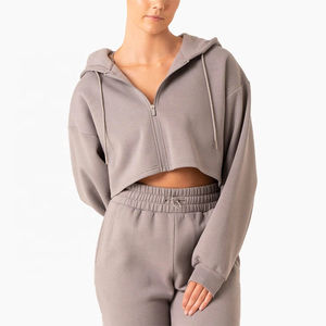 2025 moda personalizada atlética recortada hombro caído deporte de gran tamaño Fit Sudadera con capucha cremallera completa hecha en algodón poliéster - Product Image 3