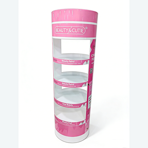 Exhibidor de Cosméticos Cilíndrico de Metal, <span class=keywords><strong>4</strong></span> Niveles, Redondo, Color Rosa, Estante de Exhibición de Maquillaje de un Solo Lado, para Tiendas Minoristas - Product Image 1