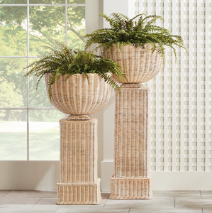 New Design Stunning White Washed Rattan Pedestal and Footed Bowl - Product Image 1