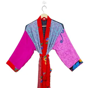 Custom Print Silk Kimono Para Senhoras Beach Kimono Blusas Com Borlas