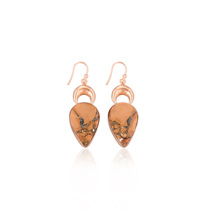 Boucles d'oreilles plaquées or rose à la mode, boucles d'oreilles en jaspe Malinga, boucles d'oreilles bohèmes tendance, fabricant en gros - Product Image 1