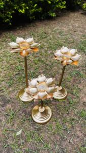 Lotus Shaped Metal Pedestal <b>Tealight</b> Candle <b>Holder</b> for Christmas Home Decor Heat-Resistant - Product Image 5