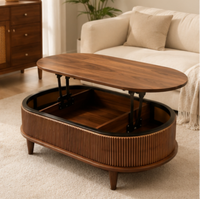 Table basse pliable réglable en hauteur avec plateau en panneau de densité, grand espace de rangement dissimulé, facile à nettoyer, panneau en bois moderne pour salon