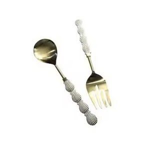 Ensemble d'ustensiles de service pour soupe à salade de riz à manche droit plaqué or et poli Sets de serveurs à salade - Product Image 2