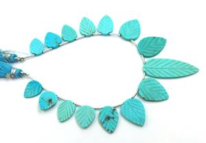 Cuentas de Turquesa Natural de Arizona en Forma de Pera para la Fabricación de Joyas, 12X8MM 33X13MM, Diseño de Hoja Tallada Lisa - Product Image 6