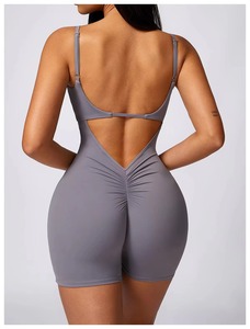 Combinaison de yoga sexy pour femme, taille haute, dos nu, col rond, sans manches, côtelée, coupe ajustée, écologique et respirante - Product Image 2