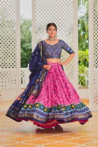 Amisha Tussar Soie Vert clair Designer Lehenga Choli Vêtements indiens et pakistanais en ligne - Product Image 3