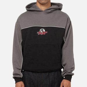 Custom Embroidered Logo Design Black Gray Panel Heavyweight 100% Cotton Winter Hoodie-Unisex 350g Fabric Trendy 2026 - Product Image 1