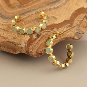 ต่างหูห่วงทรงกลมประดับอะมาโซไนต์ทรงเหลี่ยม ชุบทองคำ 18k หรูหรา ทำจากทองเหลืองแท้ เครื่องประดับแฟชั่นสไตล์โบโฮ เหมาะสำหรับทุกโอกาส - Product Image 5