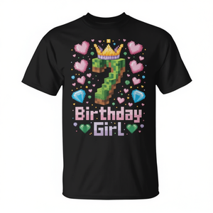 Camiseta de Fiesta con Diseño de Píxeles para Niña de 7 Años, Ropa Promocional para Cumpleaños - Product Image 2