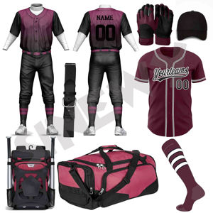 Ensemble complet de maillot et pantalon de baseball personnalisés, imprimés, 100 % polyester, avec casquette de baseball - Product Image 1