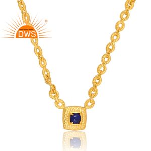 Dernière conception faite à la main 18K plaqué or Lapis Lazuli naturel pendentif en pierre précieuse collier Demi fabricant de bijoux fins - Product Image 2