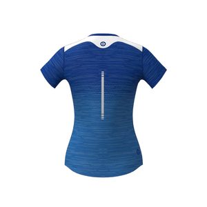 Women's Slim Fit Crop <b>Running</b> T-Shirt-Breathable Knitted Mesh Bow Collar <b>Animated</b> Logo Trigrade Blue - Product Image 4