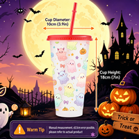 Gobelet d'Halloween personnalisé avec logo, 24 oz, en plastique avec couvercle et paille, sans BPA, réutilisable, motif tête de mort, pour fêtes, vente en gros