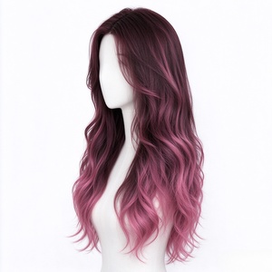 Ombre Burgundy Pink Long <b>Wavy</b> <b>Wig</b> Lace Front Synthetic Hair <b>Wig</b> for Party Cosplay Daily Wear - Product Image 2