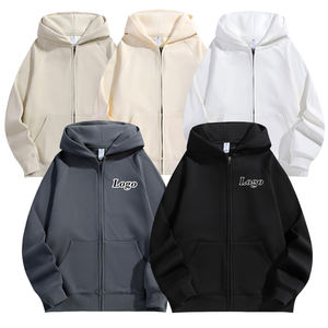 Sweat-shirts à capuche en molleton de coton de haute qualité pour hommes, avec fermeture éclair, brodés, surdimensionnés, unis, vierges, épaules tombantes, vente en gros - Product Image 3