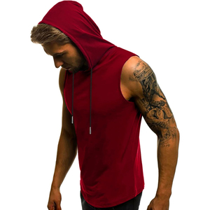 100% coton hommes sweats à capuche zippés logo personnalisé sans manches Gym musculation porter des manches moins sweat à capuche hommes OEM sweats à capuche zippés pour homme - Product Image 3