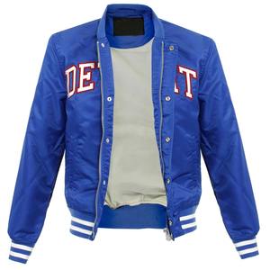 Veste d'université légère en satin pour hommes, logo personnalisable en usine, style Letterman de baseball fin avec col montant pour le sport - Product Image 4