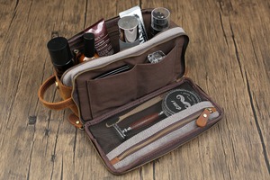 Men's Personalized Leather Toiletry Bag Real Leather <b>Canvas</b> Dopp Kit for Travel Shaving Kit Men LCTB-0084 - Product Image 5