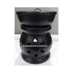 Quemador de Aceite Aromático de Piedra Jabonosa Natural Única de la India, Diseño de Flores Curvas y Redondeadas para Decoración del Hogar y Festivales - Product Image 2