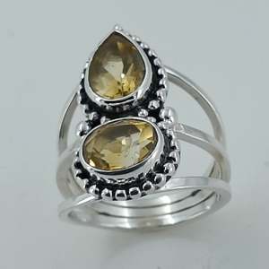 Anillo Boho Hecho a Mano en Plata de Ley 925 con Citrino de Doble Engaste y Corte de Pera, Regalo Perfecto de Piedra de Nacimiento de Noviembre para Ella en su Cumpleaños - Product Image 6