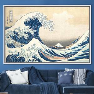 ภาพพิมพ์บนผ้าใบลายคลื่นทะเล ศิลปะตกแต่งผนังแบบนามธรรม 1P:กรอบสีขาว - Product Image 1