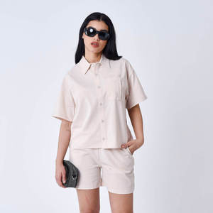 Camisa de estilo callejero de gran tamaño y conjunto de mujer por encima de la rodilla, decoración con cremallera, atuendo a juego para cada ocasión - Product Image 5