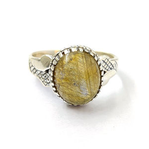 Dainty Statement Yellow Gold <b>Labradorite</b> <b>Ring</b> (4.3 Grams) Oval Cut Natural Gemstone Set Inlay Technology Everyday Wear Jewelry - Product Image 1