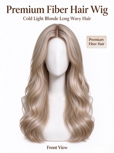 Perruque en fibres capillaires blondes froides, longue et ondulée, aspect cheveux naturels, ligne de cheveux naturelle, lisse et soyeuse, pour usage quotidien - Product Image 3