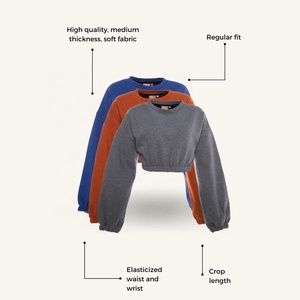 Sudadera Mujer Cuello redondo Manga larga Color sólido Jersey Sudadera Crop Casual Ropa de mujer al aire libre - Product Image 6