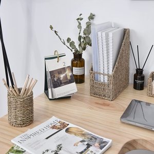 Natural Seagrass Vietnam Handicraft <b>Desk</b> Organizer Set Wicker Home Office <b>Desk</b> Accessories Handwoven Magazine <b>Holder</b> Pen <b>Cup</b> - Product Image 3