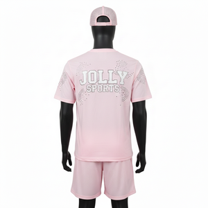 Ensemble de vêtements de sport pour homme en polyester de haute qualité et short en mesh 180 GSM léger rose avec logo thermocollé Ensemble de jogging pour homme - Product Image 2