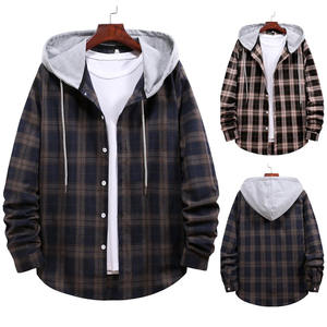 Quilted Plaid <b>Coat</b> Breathable Windproof Winter Jackets Long Sleeve Sherpa Fleece <b>Lined</b> Hooded Zipper Front Logo Men - Product Image 2