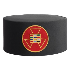 Maçonnique Regalia passé grand prêtre Royal Arch chapitre couronne casquette rayonne noire avec patch rouge rond casquette unie - Product Image 1