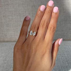 Poire & Marquise Bague de fiançailles 14k Or Rose Toi Et Moi Deux pierres Glacé Coupe concassée Fantaisie Moissanite Anneaux de mariage Cadeau pour elle - Product Image 2