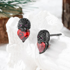 Jeulia Guardian Waves Skull Heart Cut Sterling <b>Silver</b> <b>Stud</b> Earrings - Product Image 5
