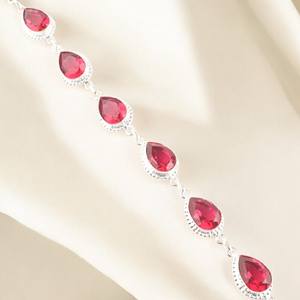 กำไลเทนนิสหรูหราทรงลูกแพร์ประดับเพทายสีชมพู ทำจากเงินแท้ งานแฮนด์เมด ปรับขนาดได้ 7 ถึง 9 นิ้ว สำหรับผู้หญิง เหมาะสำหรับเป็นของขวัญ - Product Image 3