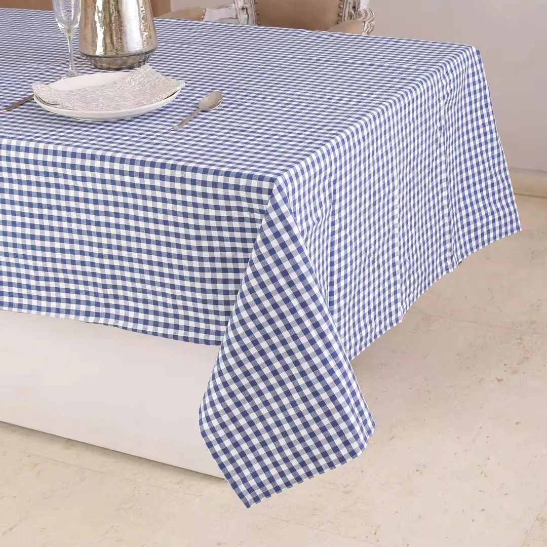 مفرش طاولة مصنوع من القطن 100% قابل للتفتيش - أزرق